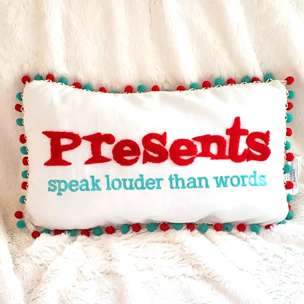NWT Holiday Pillow with Pom Pom Trim - Presents